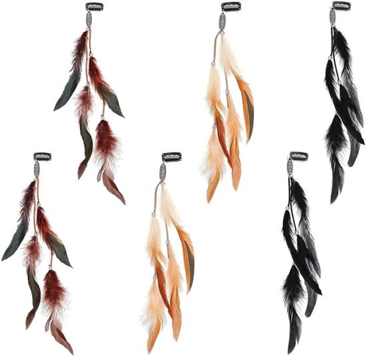 6 Stuks Haarclips met Veren Hoofdband voor Vrouwen en Meisjes - Hippie Boho Stijl - Haaraccessoires met Indiase Veren - Trendy Modeaccessoires