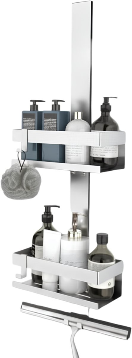 Ploutos® Doucherek - Telescopisch Doucherekje - Telescopisch Badkamerrek - 2 Planken - Zilver - 66cm x 23cm x 10cm