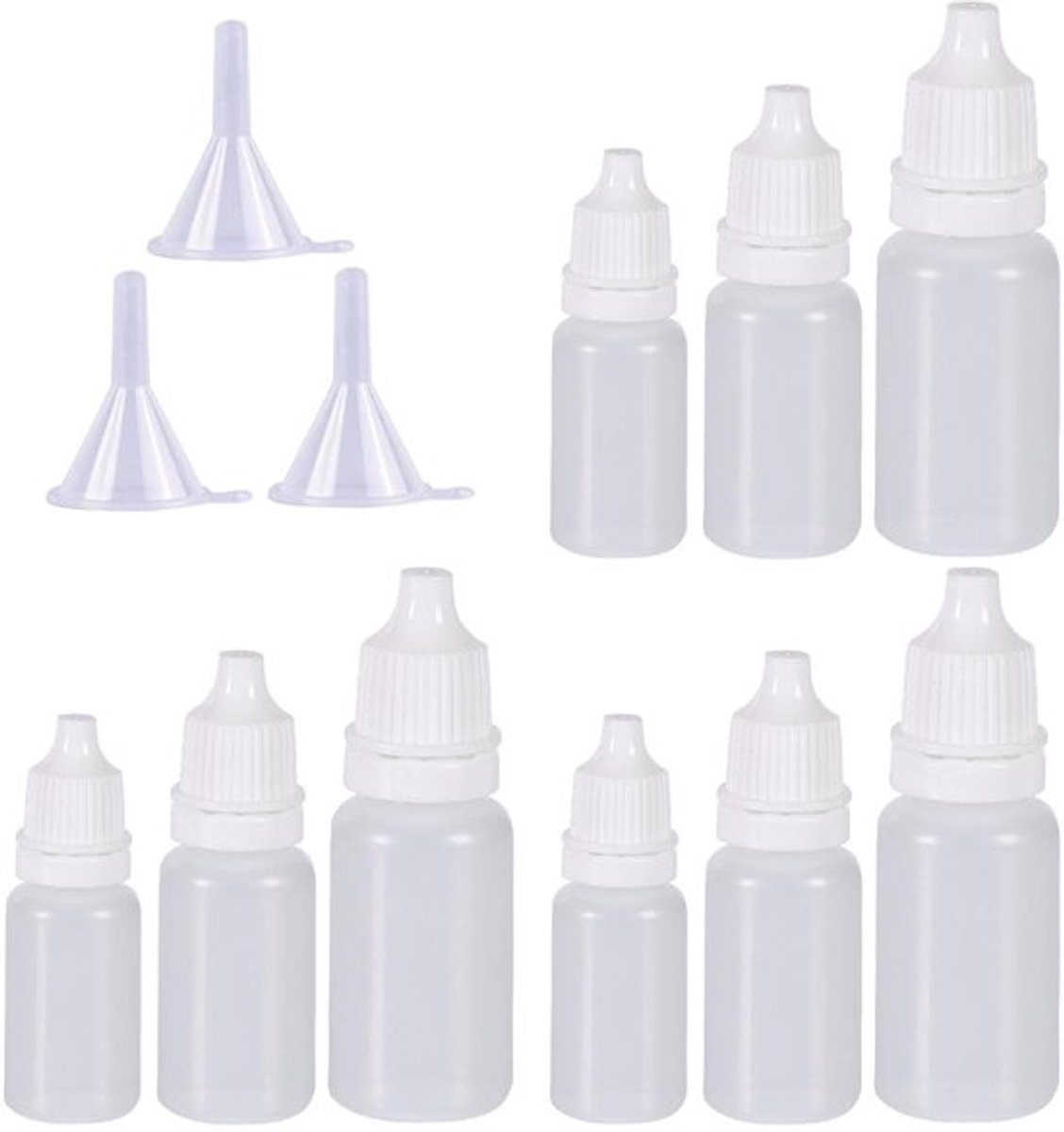 Druppelfles 10 ml - 9 x Druppelflesje - 3 x Trechter - PE Materiaal - Herbruikbaar - Hoge Kwaliteit