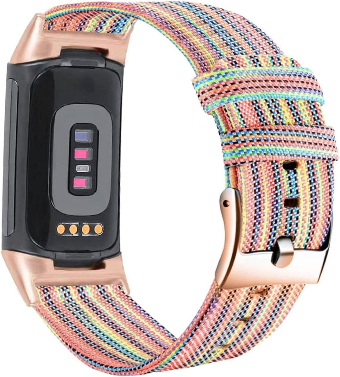 Nylon Polsbandje voor Fitbit Charge 6 en Charge 5, Zacht Kleurig Geweven Canvas, Sneldrogend en Comfortabel voor Vrouwen