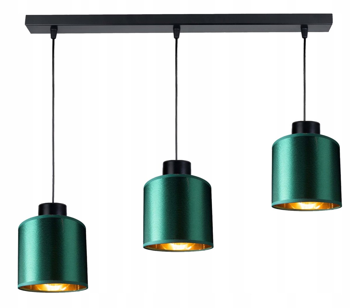 Hanglamp met groen materiaal en gouden binnenrand, 3xE27