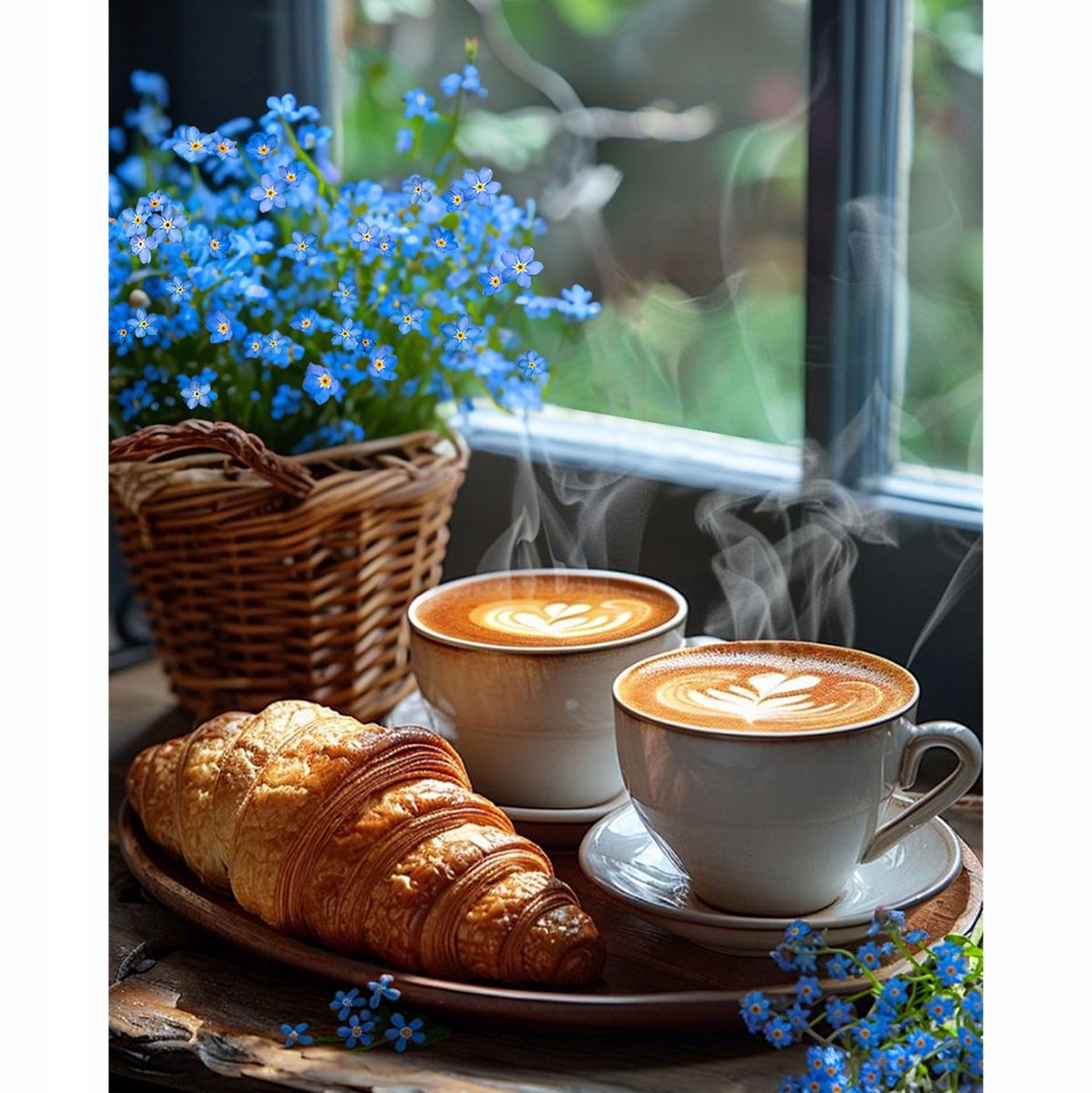 Merkloos 5D Diamond Painting Kit 40x50cm - Ochtendkoffie Bloemen