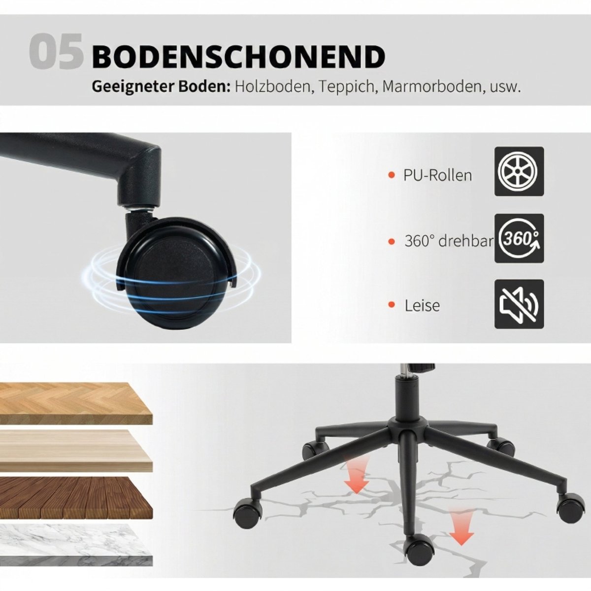 FloraGrace Bureaustoel - Zonder Armleuningen - Verstelbare Zithoogte en Wippfunctie - 360 Graden Draaibaar - Voor Thuiswerk - Chenille - Beige thumbnail 5