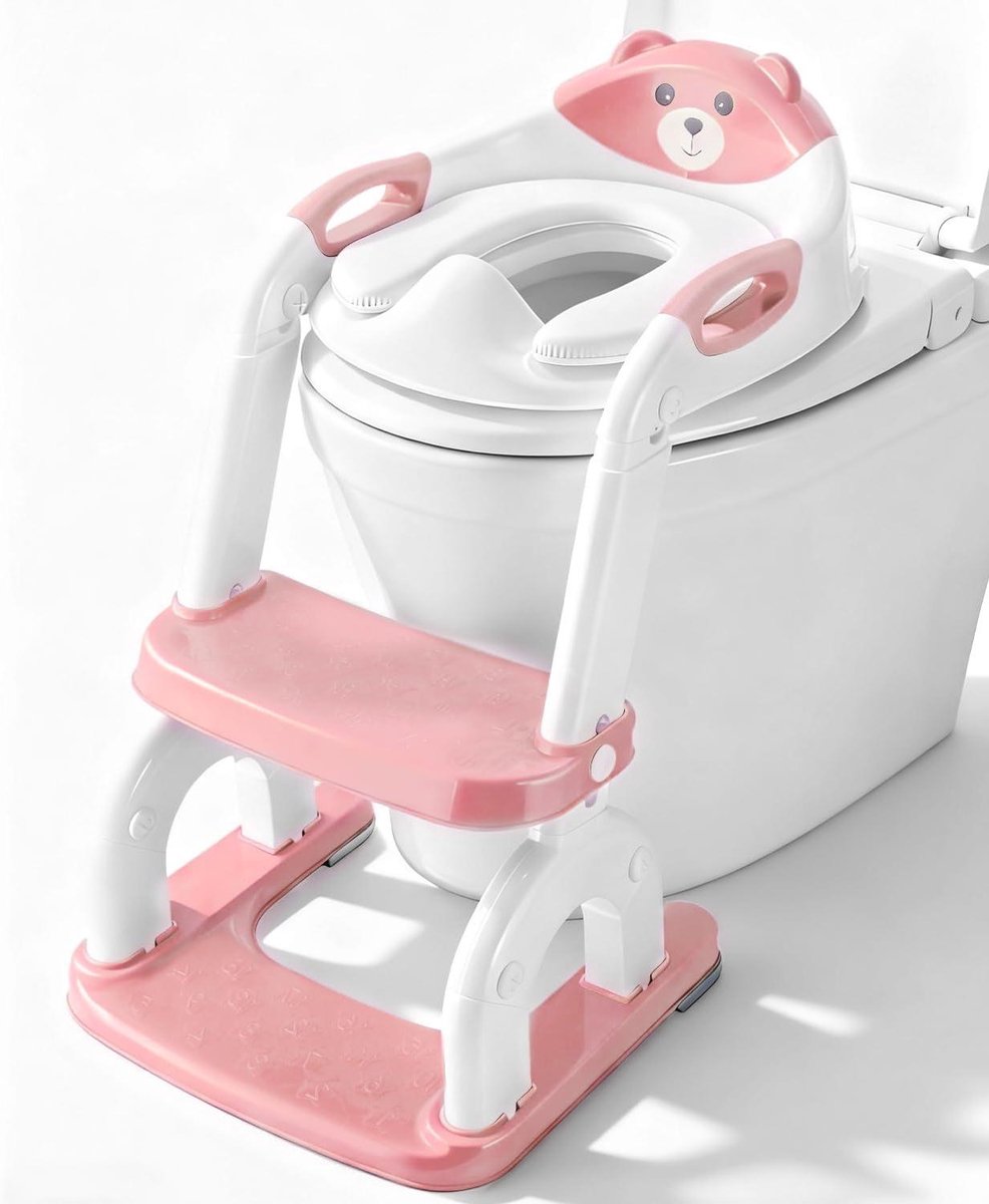 Toiletbril met trap - Potjestraining stoel - Zindelijkheidstraining - In hoogte verstelbaar - 332 x 22 cm - Roze