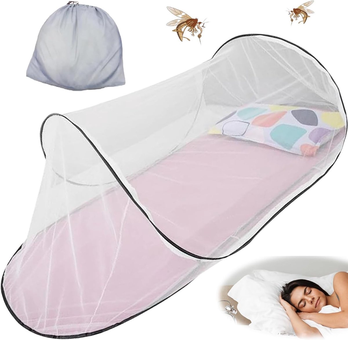 Klamboe 2 persoons - Wit - 200 x 80 x 56 cm - Opvouwbaar muggennet van fijnmazig polyester - Voor eenpersoonsbed en reizen