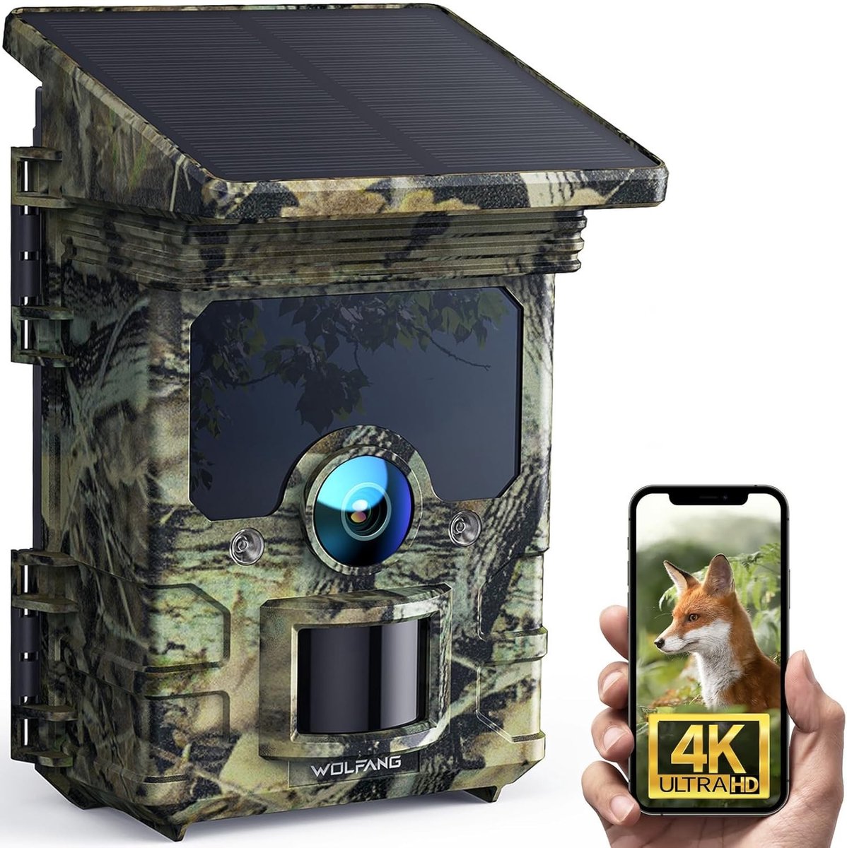Wildcamera - Zwart - 4K 30fps, 68MP - Zonne-energie Wildlife Camera met Nachtzicht en Bewegingsdetectie