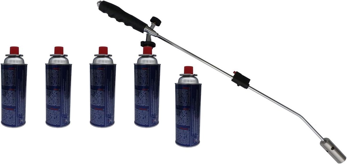 Onkruidbrander Set - Brandertje Gasbrander - Onkruid Verwijderen - Piëzo Ontsteking - 122.5x760 mm - Blauw Zilver Zwart