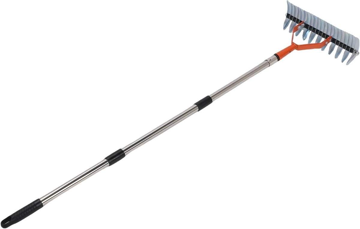 Rieten Hark - Verticuteerhark Gazonhark - Gazon Onderhoud - Gebogen Stalen Tanden - 134 cm - Zilver