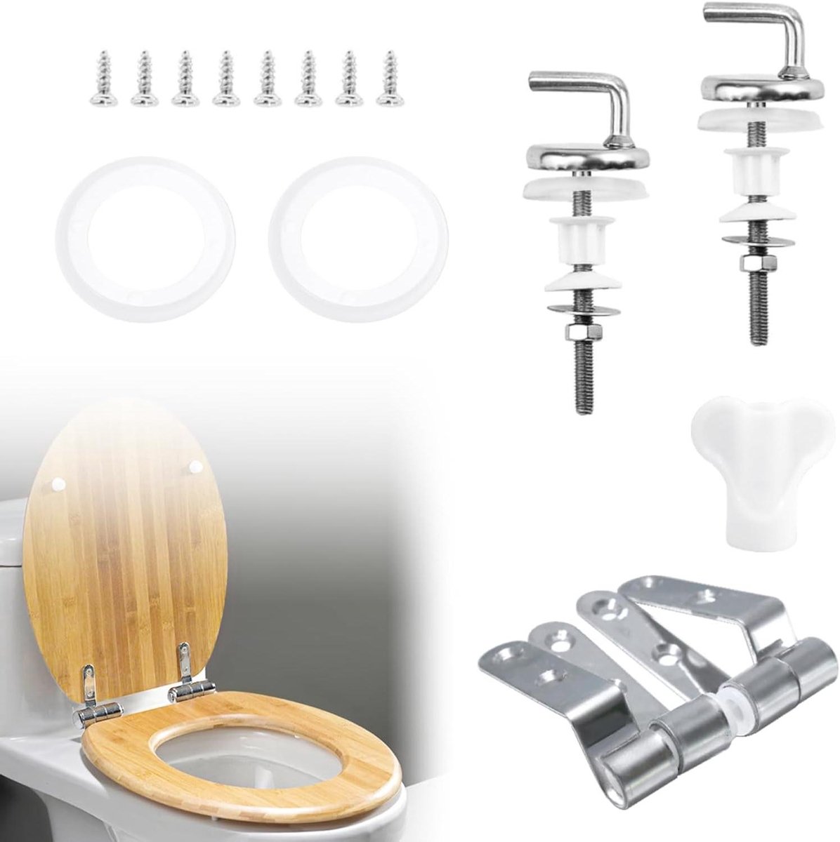 Toiletzitting Bevestiging - Scharnieren Toiletdeksel - Toilet Reparatie - Roestvrij Staal - 15 x 10 cm - Zilver