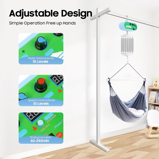Elektrische Wieg Controller - Babyschommel Motor - Baby Kalmeren - 7-Veer Systeem - Tot 20 kg - Zilver en Groen — afbeelding 2