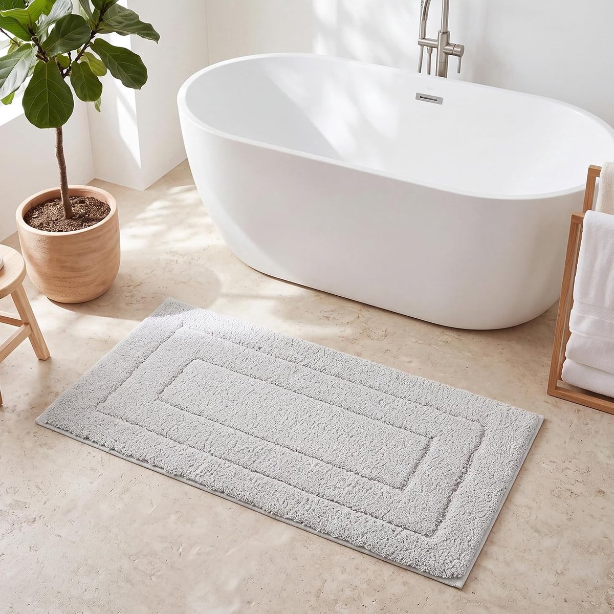 Badmat 60x120cm - Grijze Antislip Badkamer Mat, Super Waterabsorberend Microvezel, Machinewasbaar en Comfortabel