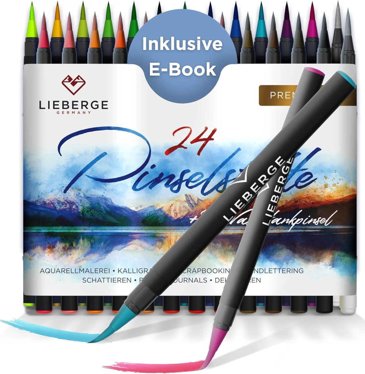 Premium Penseelstiften Set - Multicolor - 24 Stuks - Aquarel en Handlettering - Voor Beginners en Gevorderden