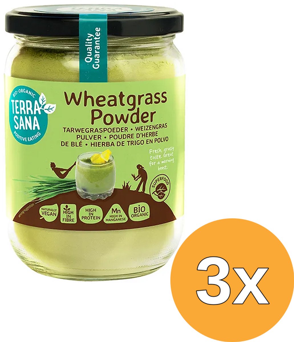 3x Terrasana Raw Tarwegras Poeder In Glas Bio (130 gr)