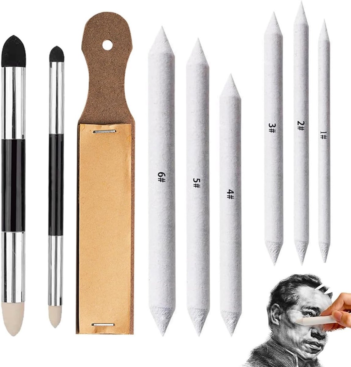 Sponsstiften Set - Wit en Zwart - 9 Stuks - Duurzame Schetsgereedschap met Mengspons - Voor Kunstenaars