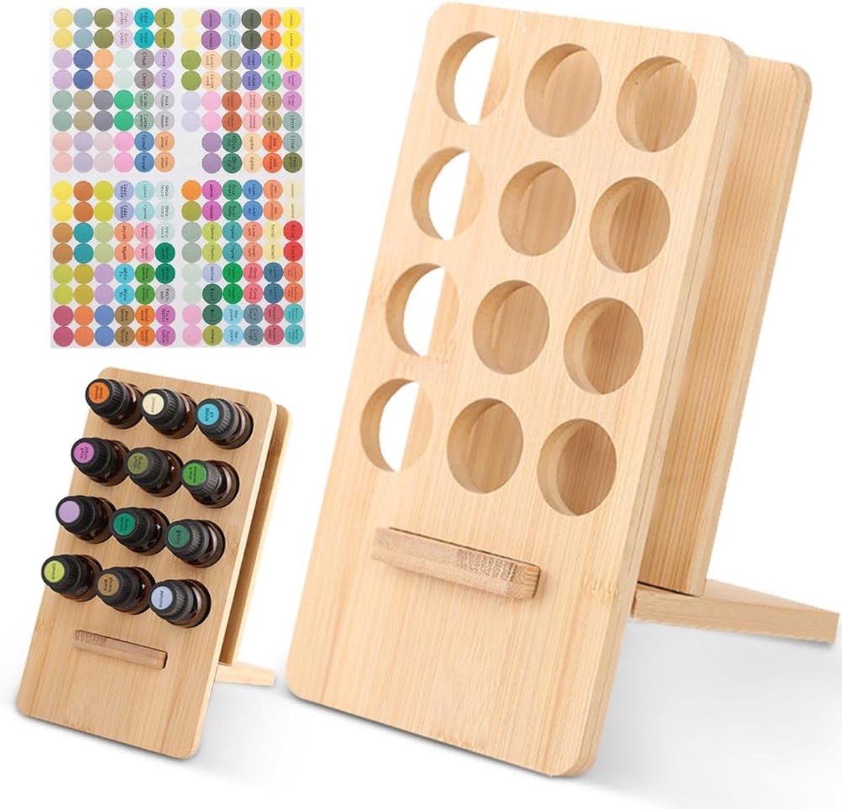 Houten Display voor 12 Essentiële Olie Flessen, Opberghouder voor Nagellak, Geuroliën en Make-up, Perfect voor Thuis en Spa