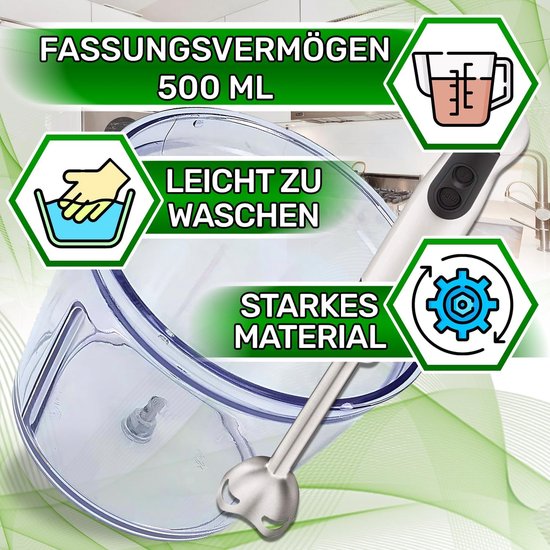 Kom voor staafmixer - Hakker kom Blender accessoires - Keukenwerkzaamheden - Voedselveilig kunststof - 500 ml - Transparant — afbeelding 4