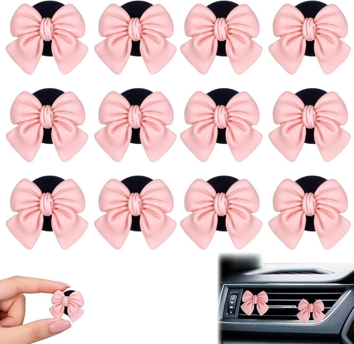Aromatherapie Luchtverfrisser Clip voor Auto - 12 Stuks Roze Strik, Essentiële Olie Diffuser, Auto Interieur Accessoires voor Vrouwen en Meisjes