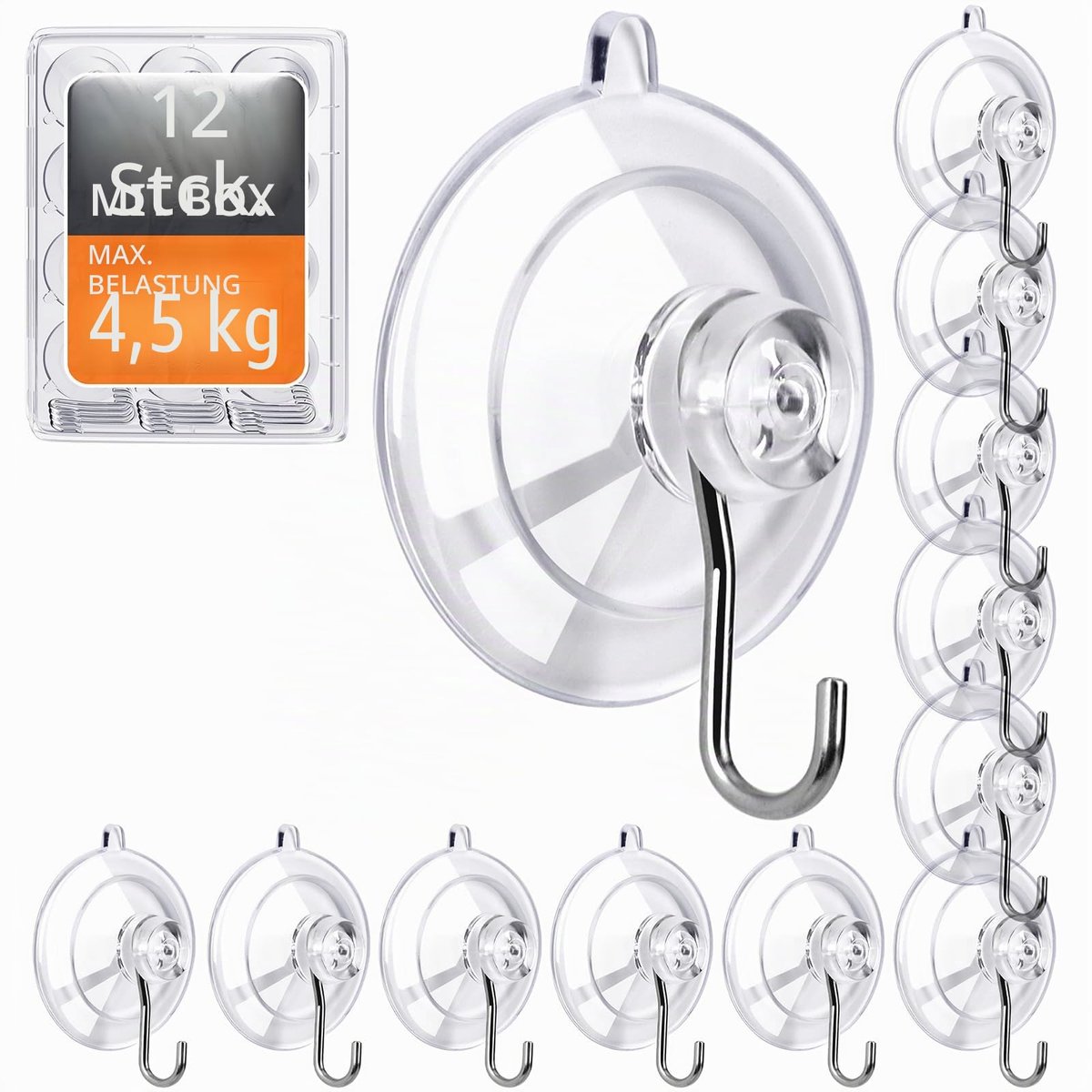 Set van 12 transparante zuignap haken voor badkamer en keuken