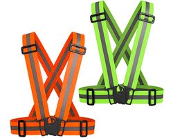 Reflecterend Veiligheidsvest - Reflectieband Set - Veilig Zichtbaar Zijn - 360 Graden Reflectie - 2 stuks - Groen en Oranje