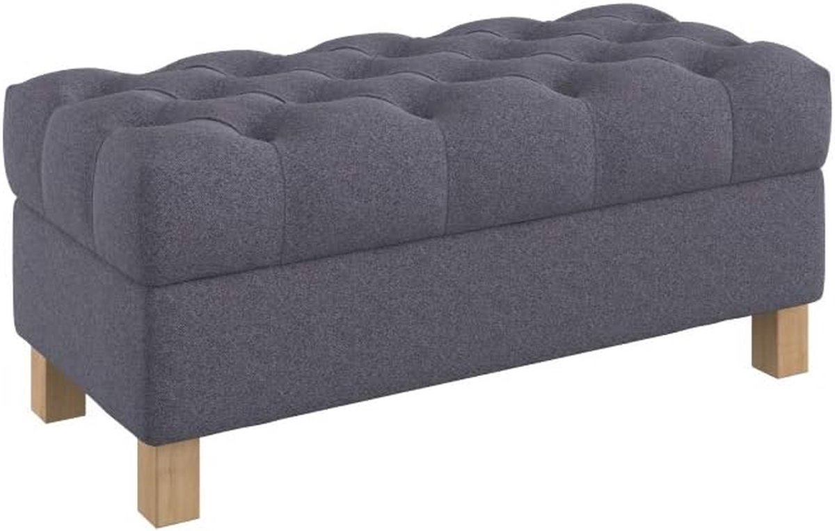 Opbergbank met Knopen - Ottomaan Voetenbank - Extra Zitplaats Creëren - Waterafstotende Stof - 100 cm Breed - Antraciet