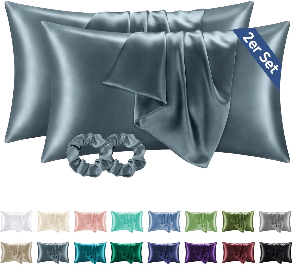 Satin Kussenbezug 2er Set 40x80 Silbergrau