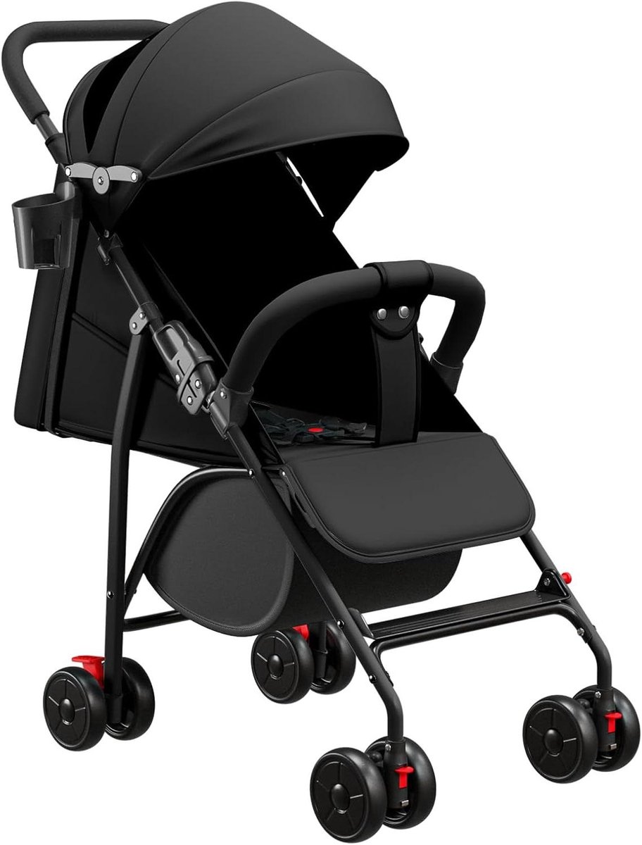 Kinderwagen Opvouwbaar - Buggy Lichtgewicht - Comfortabel Reizen - Schokabsorberende Wielen - 47 x 72 x 97 cm - Zwart