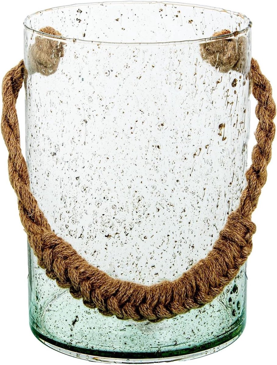 Theelichthouder Glas - Kandelaar Huisdecoratie - Sfeer Creëren - Met Touwgreep - 16 x 16 x 24 cm - Transparant