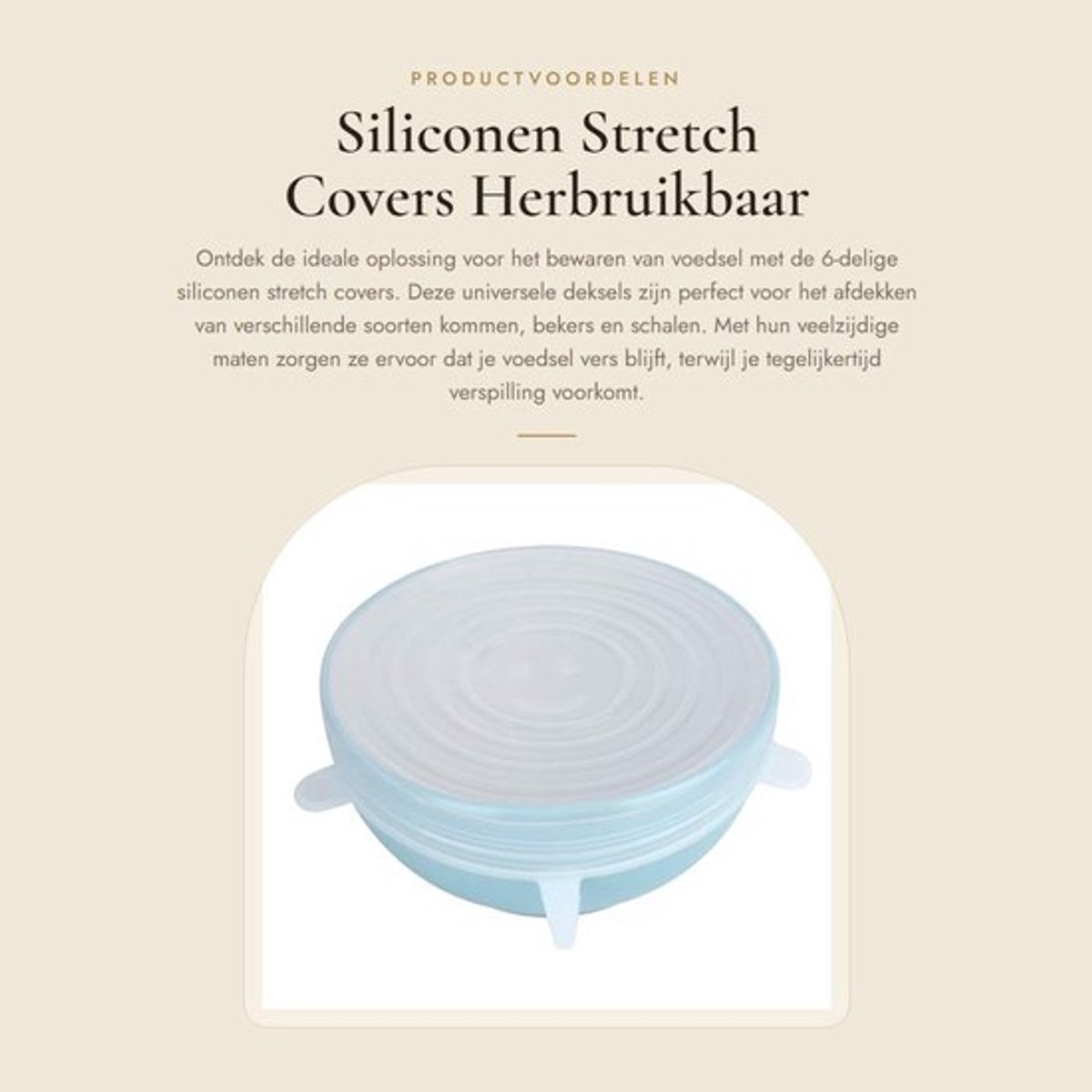 Silicone Deksel Set van 6 - Universele Deksel - Voedselopslag - Antislip - Stretchbaar - Wit - Diverse Diameters - Voedseldeksel