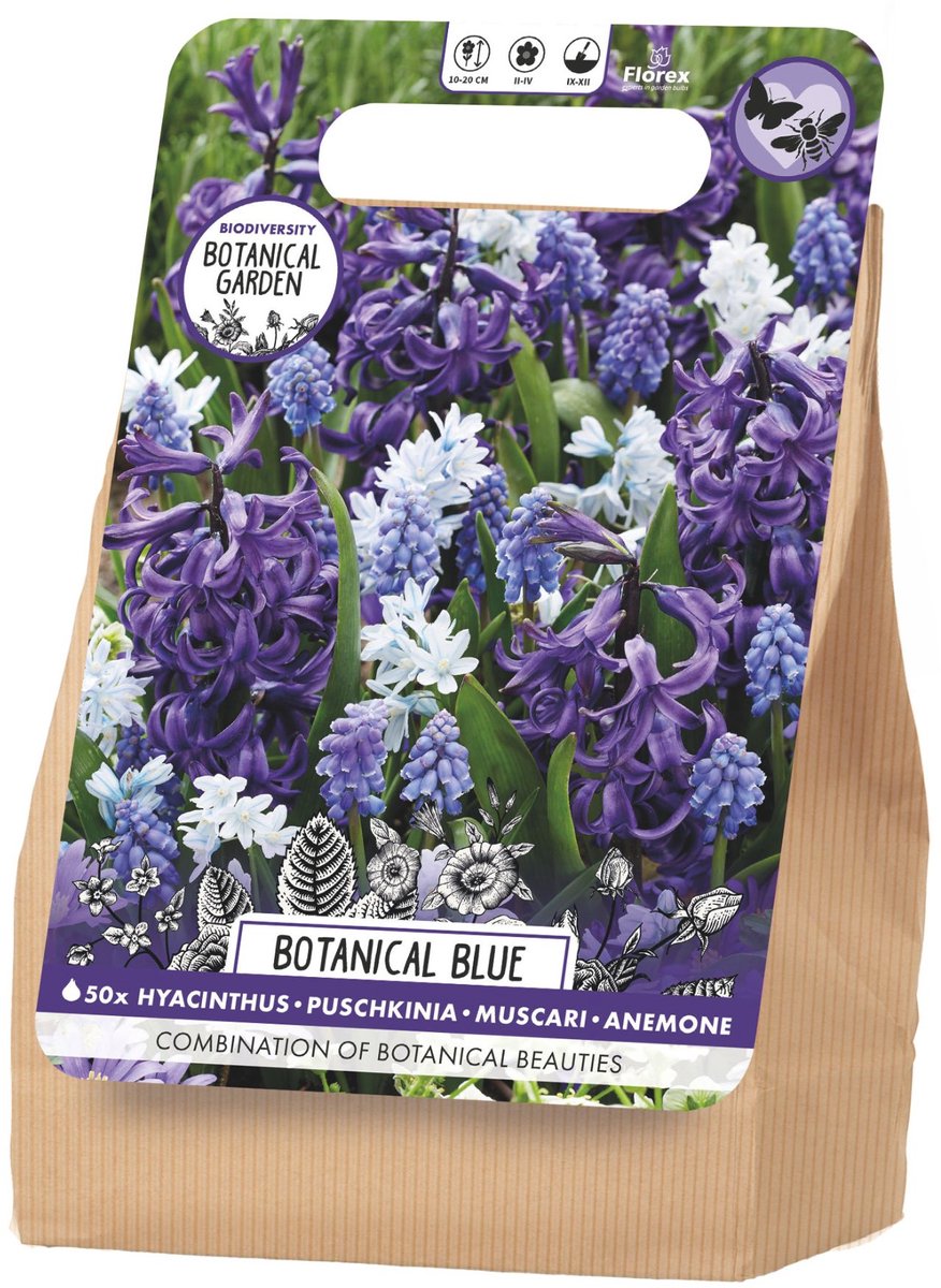 Bloembollenpakket Botanical Garden Botanical Blue - Bijen-Vlinders - Voorjaarsbollen - bloeit in Februari / Maart / April