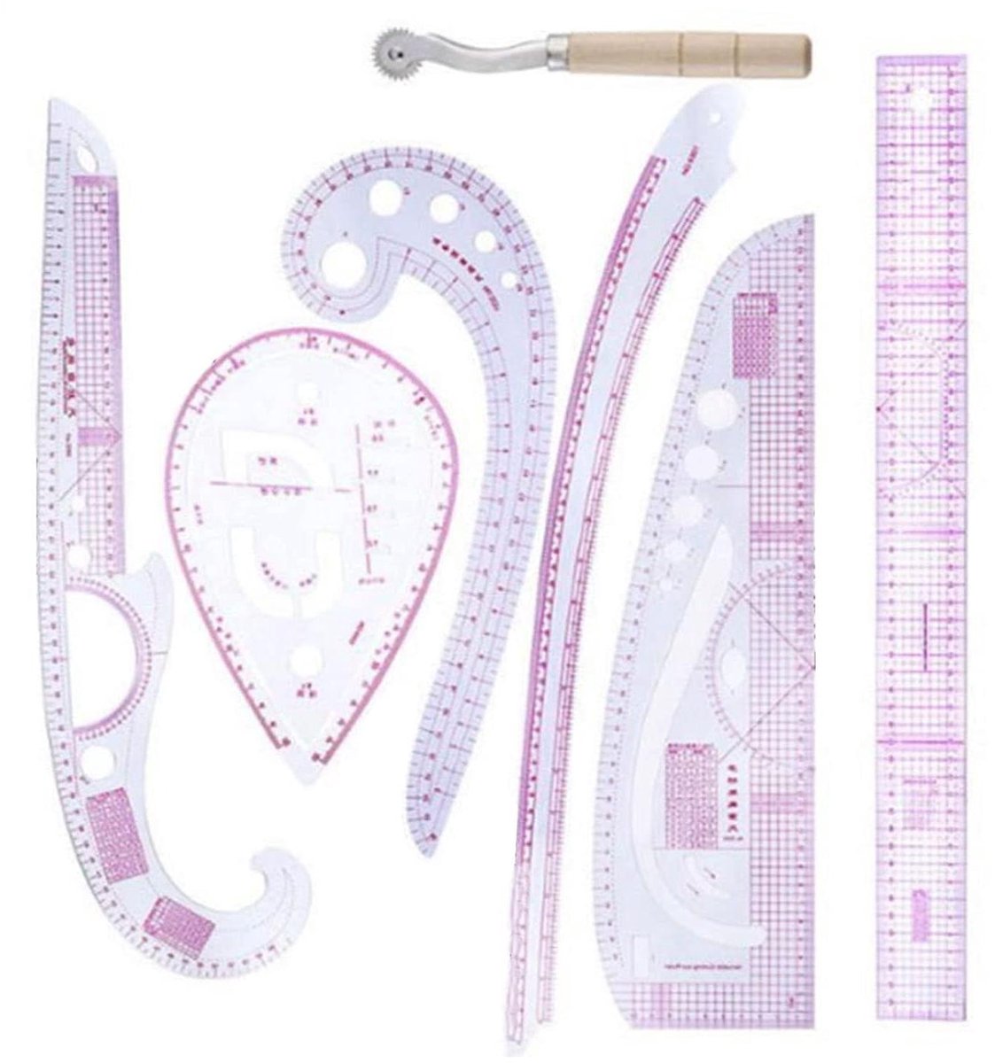 Naairuler Set - Patroonlinialen Kleermaker - Kleding Ontwerpen - 7 Delig - 60 x 16 x 1 cm - Transparant