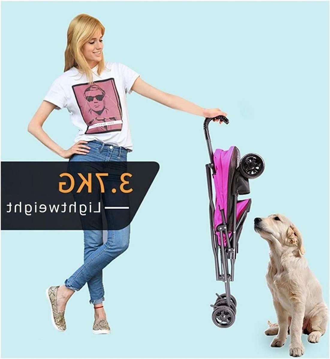 Huisdieren Kinderwagen - Reisbuggy Hond Kat - Comfortabel Reizen - Paraplu Opvouwbaar - 65x42x94 cm - Zwart