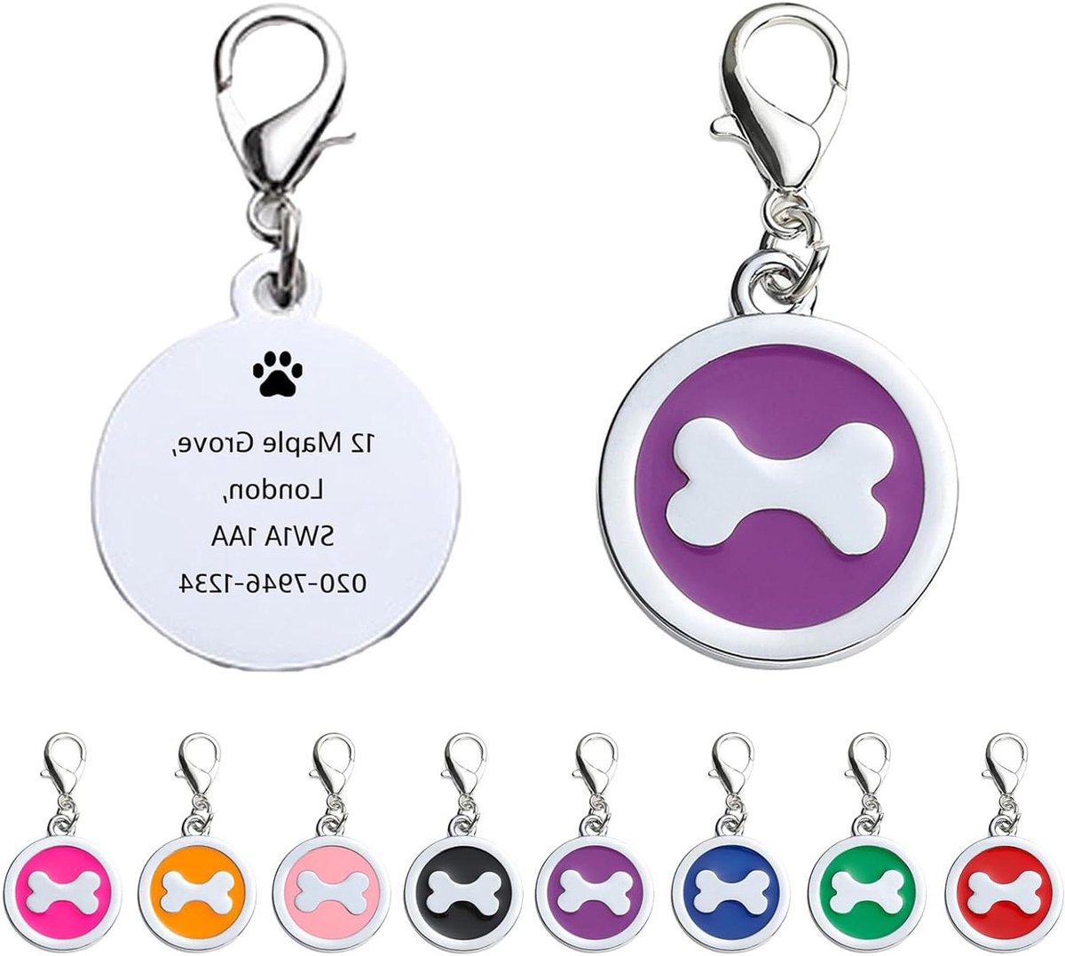 Gepersonaliseerde Hondenpenning - Huisdier ID Tag - Veiligheid Huisdier - Krasbestendig Zinklegering - 25mm Diameter - Paars
