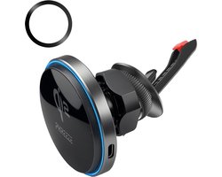 Phreeze CH-MG2 - Telefoonhouders Auto Magnetisch - GSM Houder Auto - Geschikt voor MagSafe Autohouder - Met Draadloos Qi2 Oplader - Telefoonhouder Auto Ventilatie - Metalen Haak - Zwart