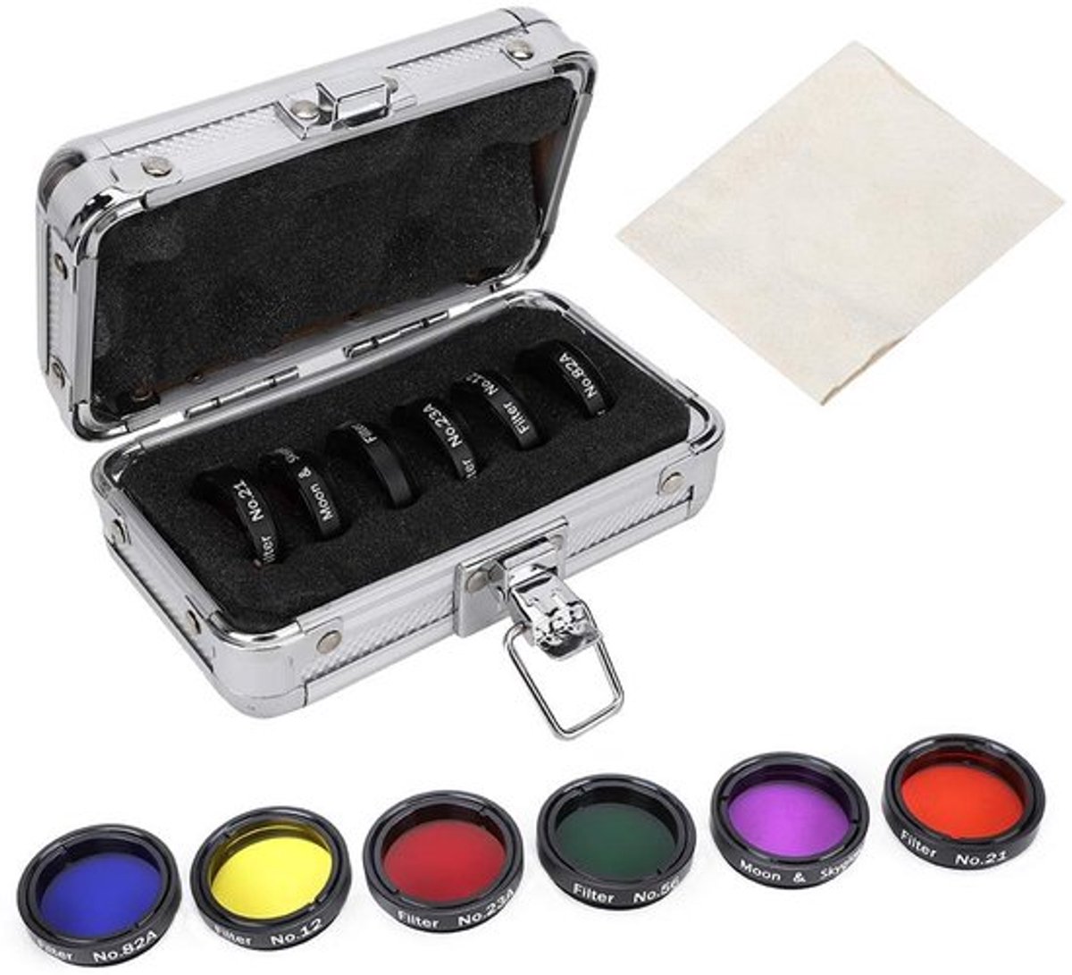 Telescoopfilters 6 stuks - Kleurrijke filterkit - Compatibel met 1,25 inch telescopen - Schokbestendige opbergdoos - Aluminiumlegering + optisch glas - Licht verminderen - Filters