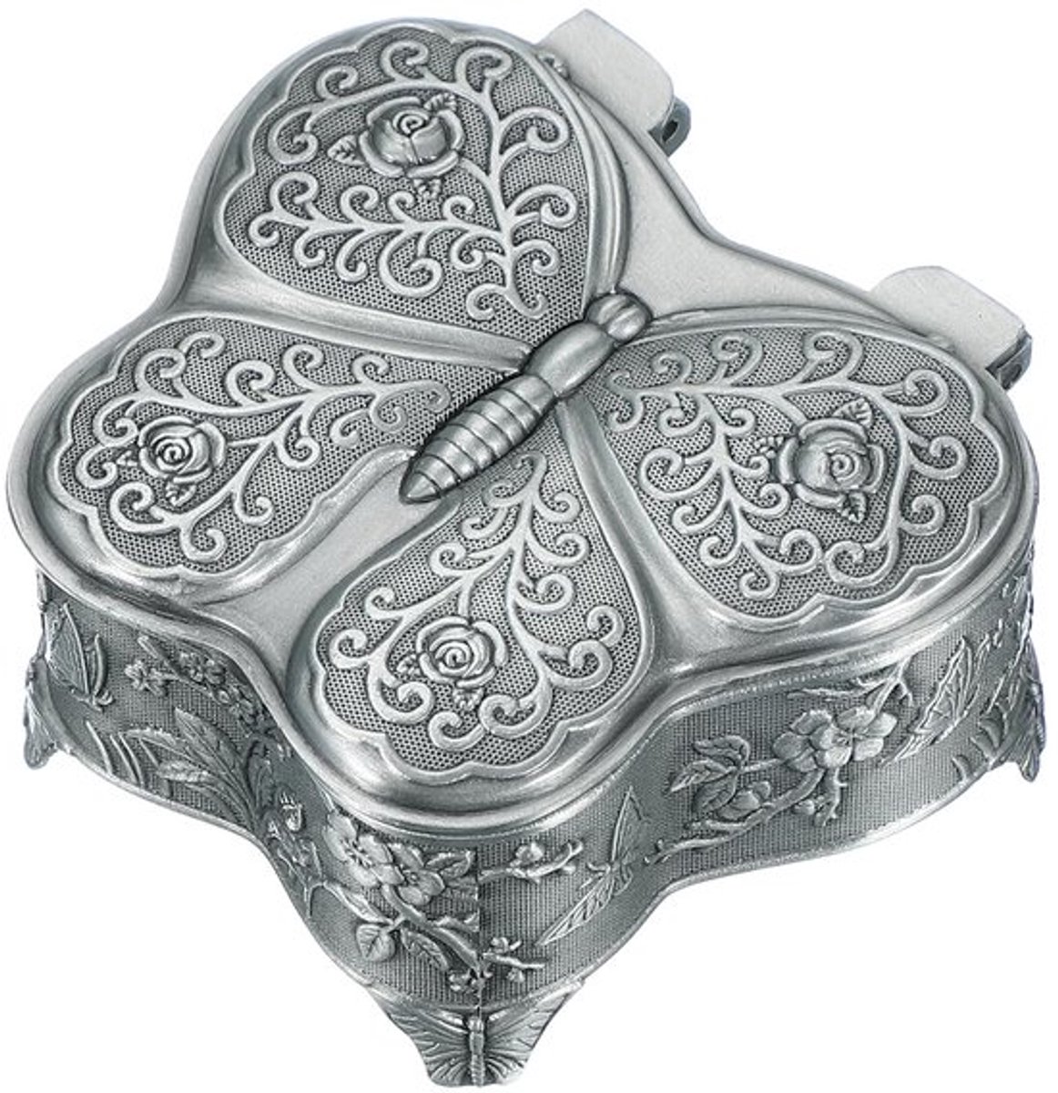 Vintage Metalen Juwelendoos in Vlindervorm - Zilver