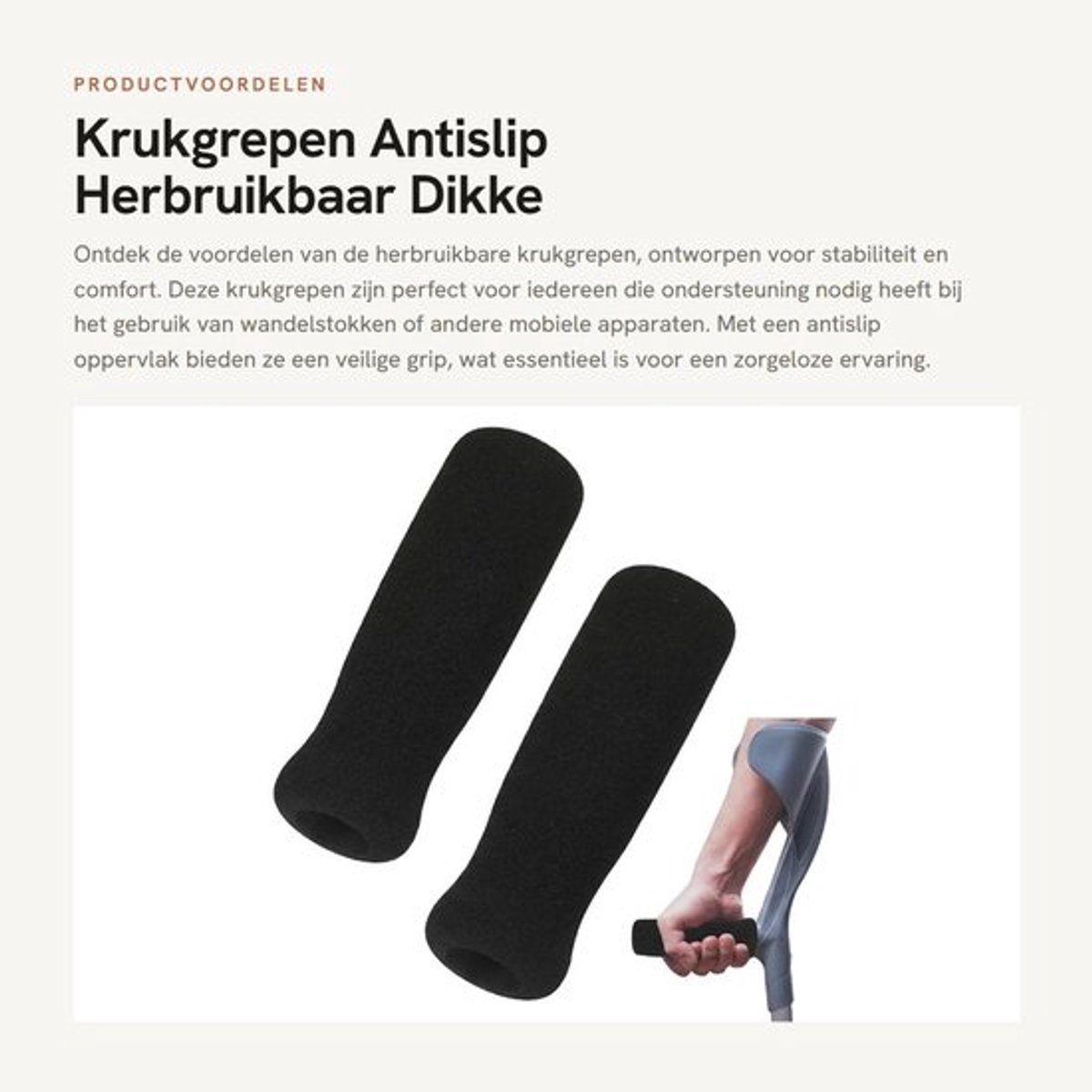 Krukgrepen Antislip - Dikke Krukgrepen - Herbruikbare Krukgrepen - Stabiele Grip - Voor Wandelstok - Eenvoudig te Bedienen - Wandelstokgrepen