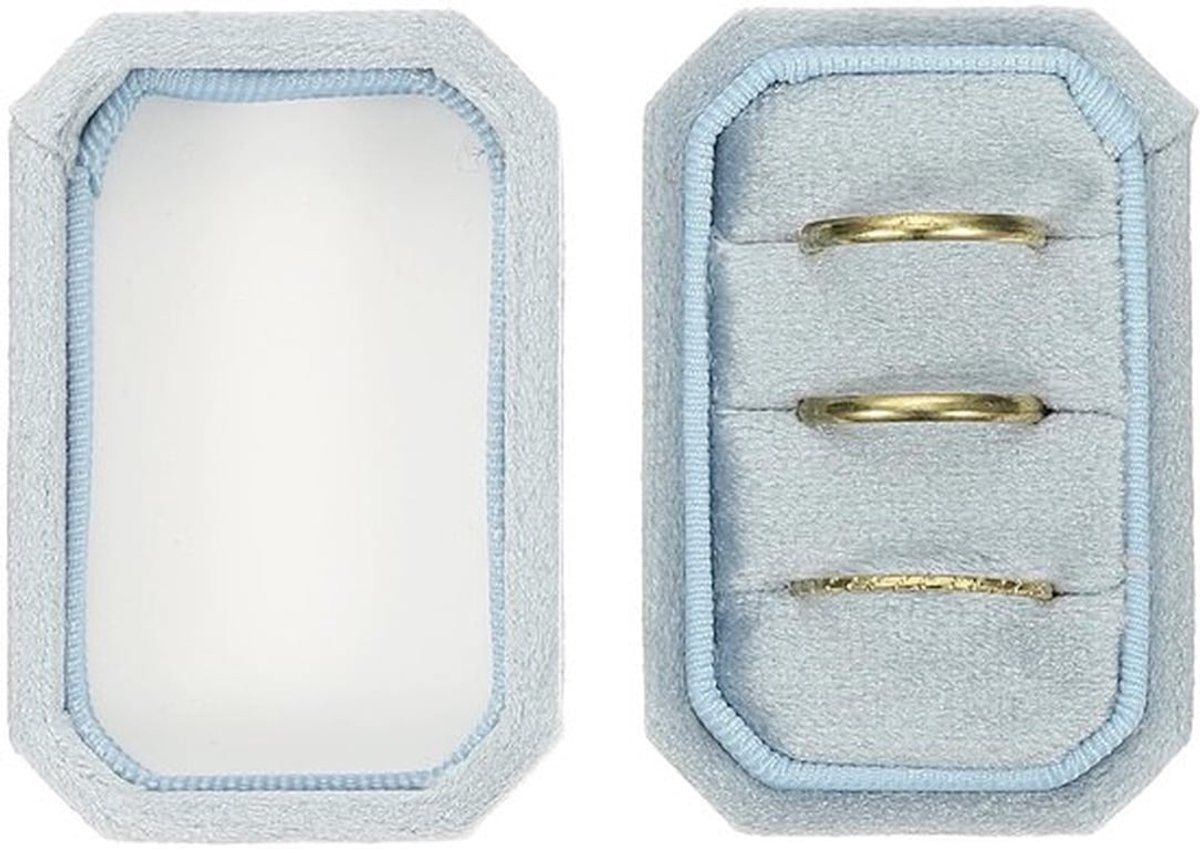 PATIKIL Fluwelen Ringendoos met 3 Vakken, Achthoekige Draaghouder voor 3 Ringen, Handgemaakte Vintage Ringen Display Organizer voor Juwelenopslag, Aanzoek, Verloving, Huwelijksceremonie, Lichtblauw