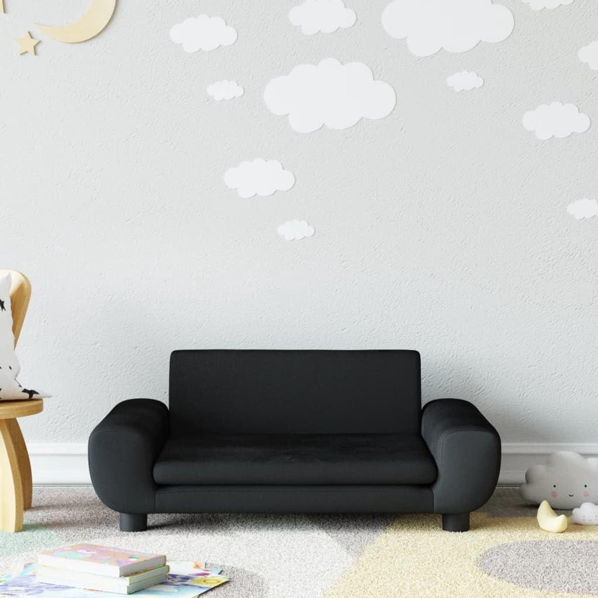 Kinderbank Fluweel - Kinderfauteuil Stoeltje - Ontspannen Zitten - Geen Scherpe Randen - 70 x 45 x 33 cm - Zwart