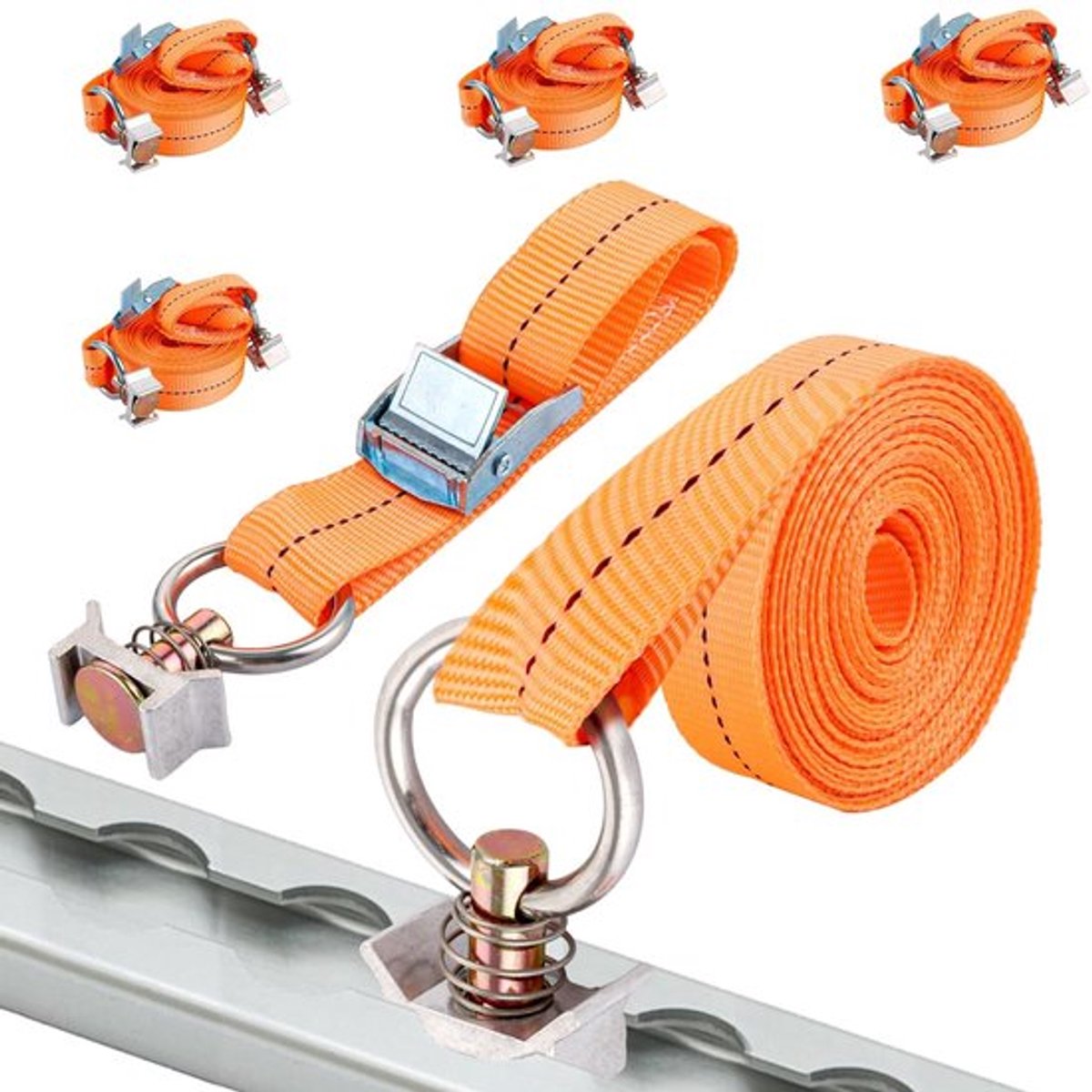 Spanbandenset 4 stuks - 5 m lang - 25 mm breed - Sjorband met klemslot - Scheurbestendig polyester - Ideaal voor outdoor-avonturen - Spanband