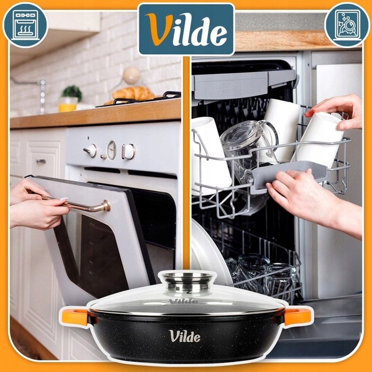 Frituurpan met deksel en handgrepen - 24 cm, 2,1 liter, inductie