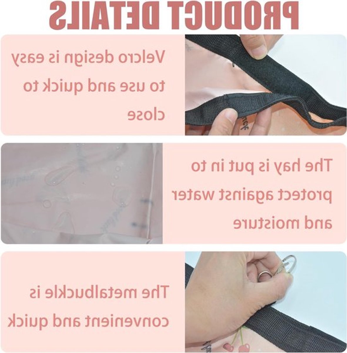 JHUBERS- Voederzak Roze - Automatische Voederzakken - Hooizak voor Konijnen - Voederzak voor Cavia's - Oxford-doek - 46 x 28 cm - Hooi Zak
