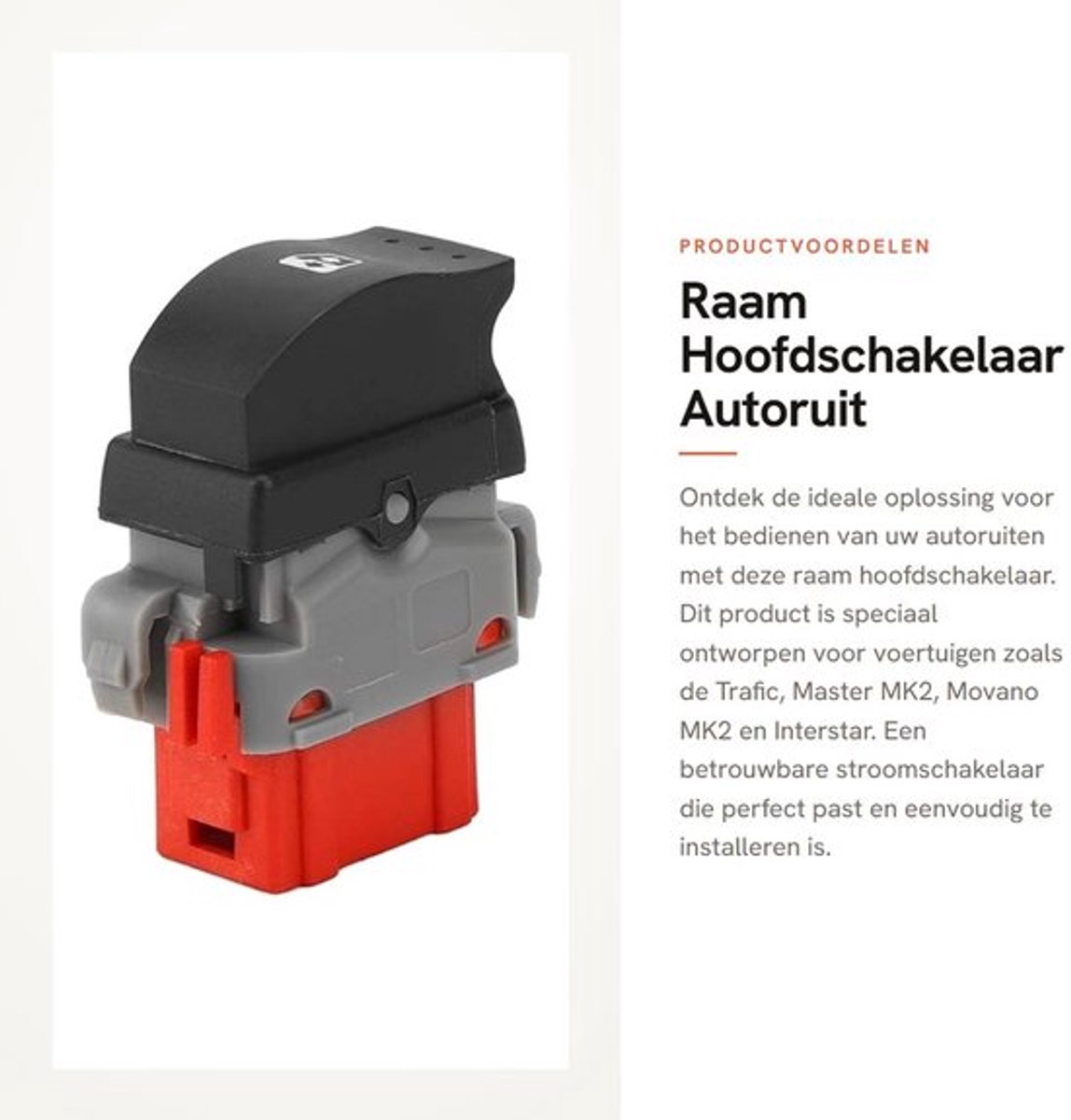 Raam Hoofdschakelaar - Autoruit Bedieningsknop - Betrouwbare Stroomschakelaar - Geschikt voor Trafic en Movano - Hoogwaardige Kwaliteit -...
