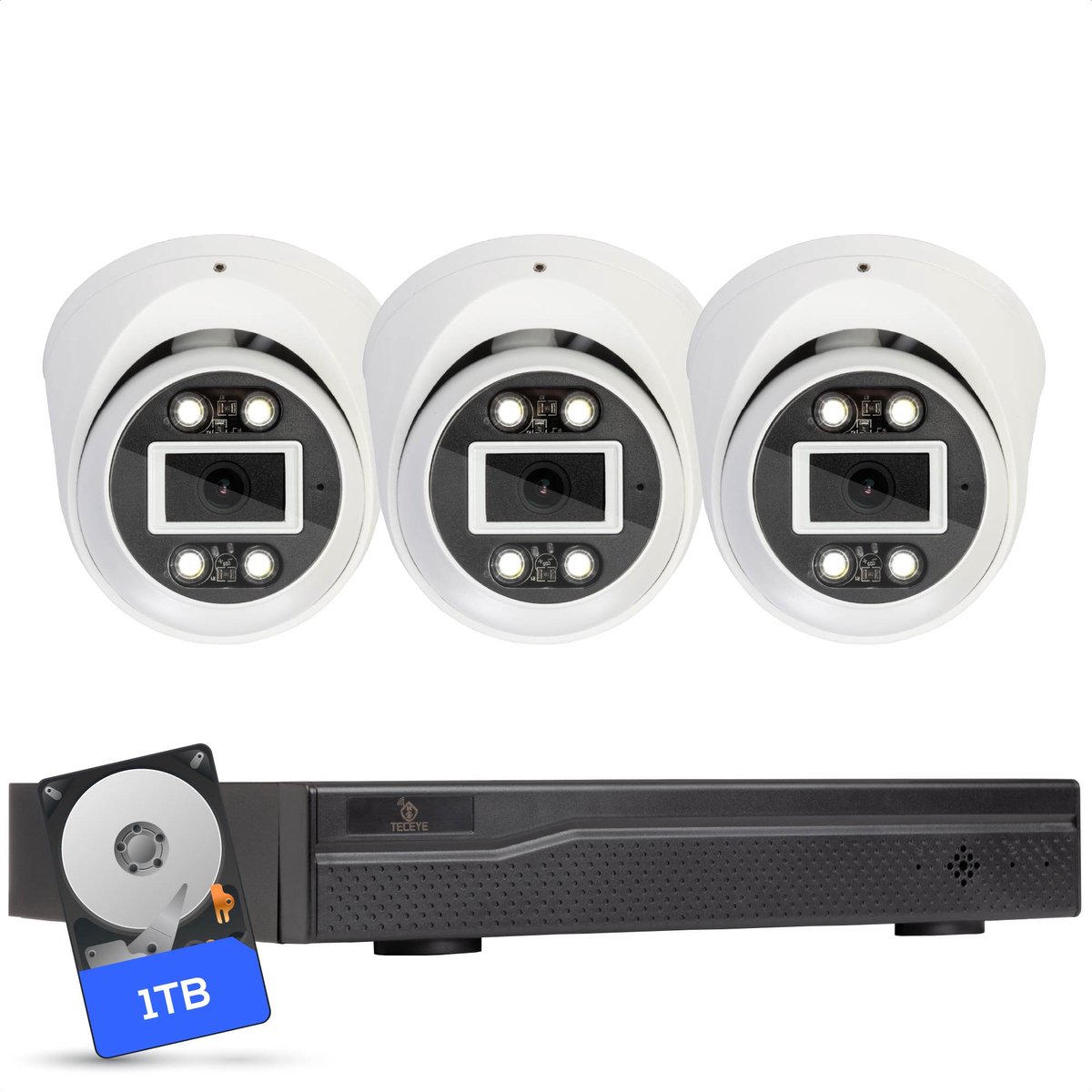 Teceye Compleet Camera Beveiliging Set met 3x POE Camera - 1TB - Beveiligingscamera - Beveiligingscamera binnen - Beveiligingscamera buiten - CCTV Camera systeem - Beveiligingscamera set - Bewakingscamera set
