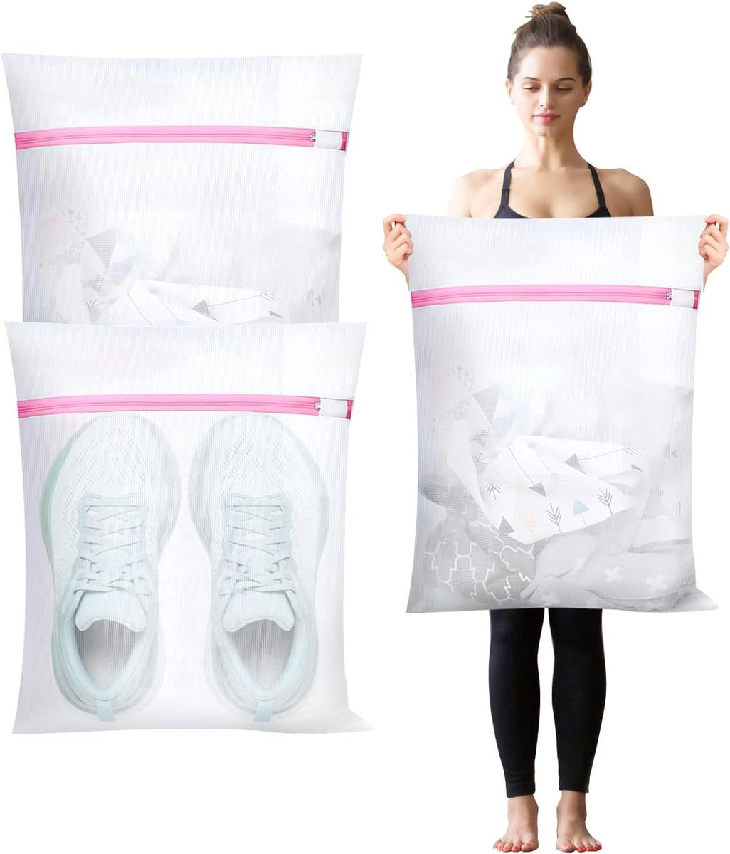 Wassen Zakken Set - Kleding Beschermers - Bescherming Kleding - Verborgen Ritssluiting - 3 Stuks 60x60cm - Wit
