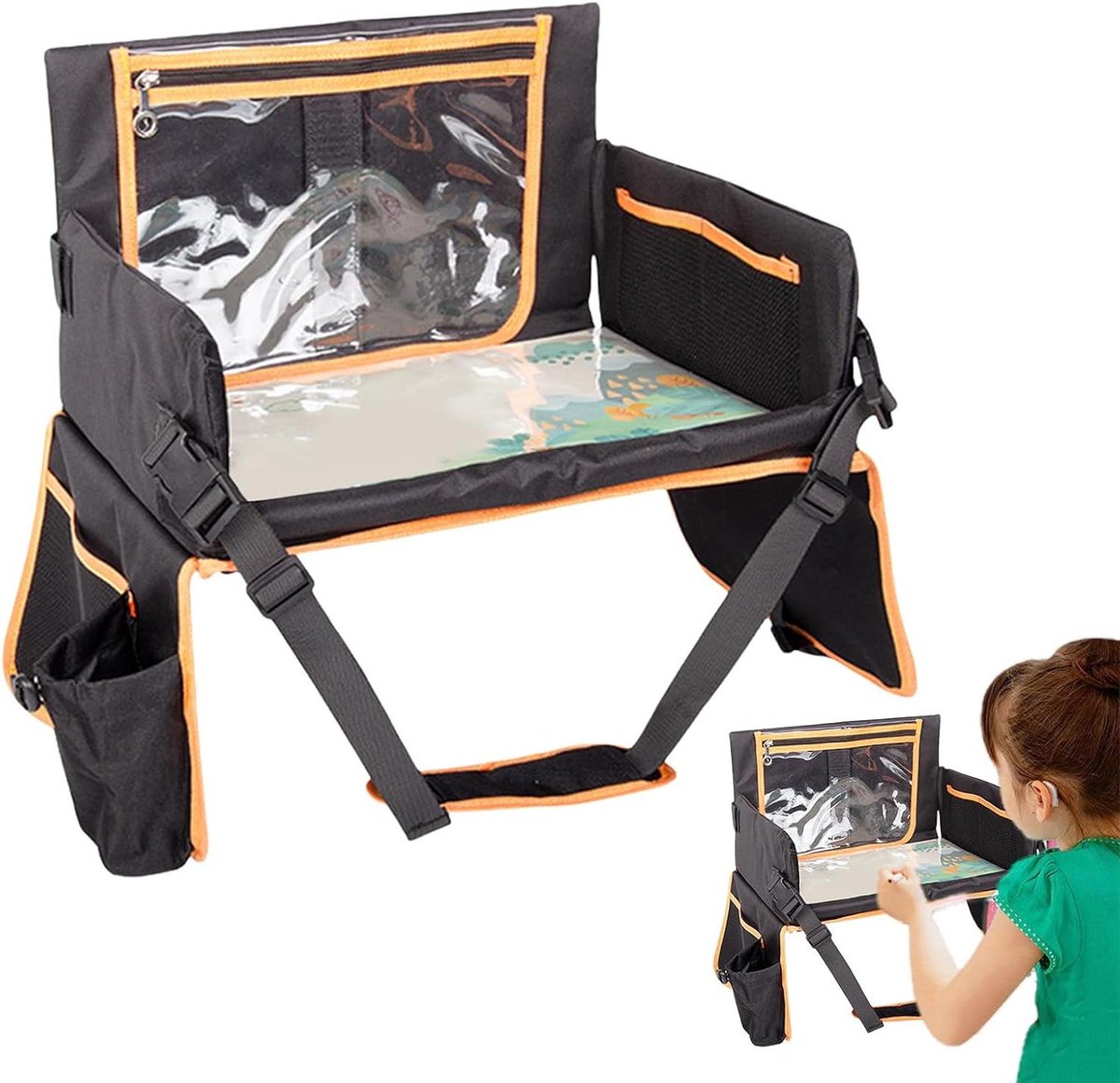 Reistafel Kinderen - Autostoel Bureau - Onderweg Organiseren - Robuuste Constructie - 44 x 40 x 4 cm - Grijs