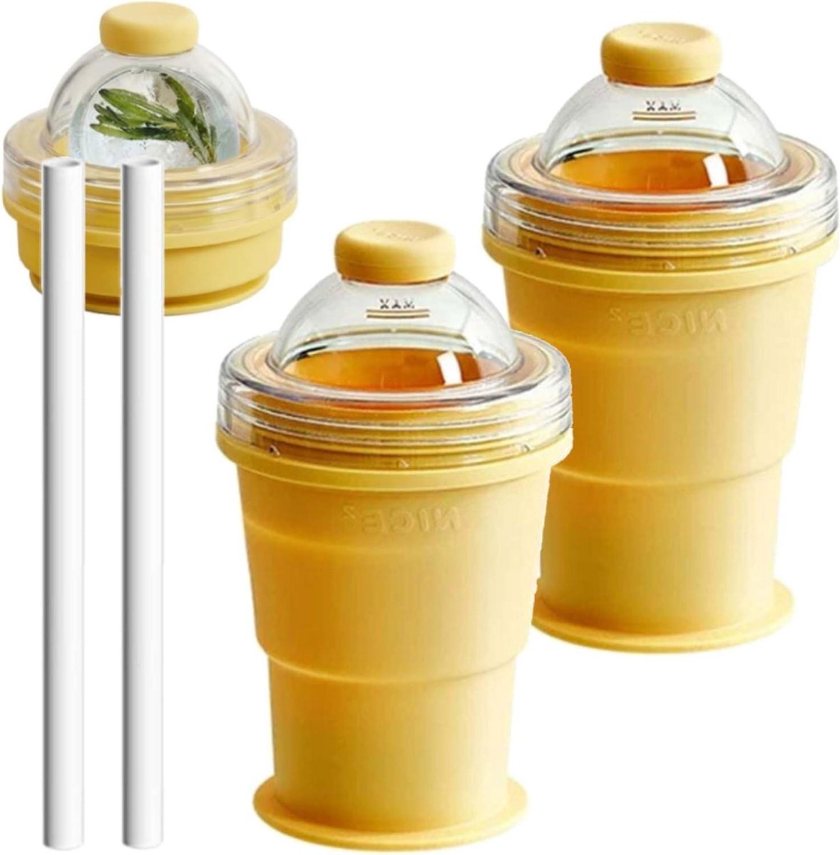 IJsbal Maker Beker - Opvouwbare IJshouder - Dranken Koelen - 2-in-1 Ontwerp - 6 cm - Geel