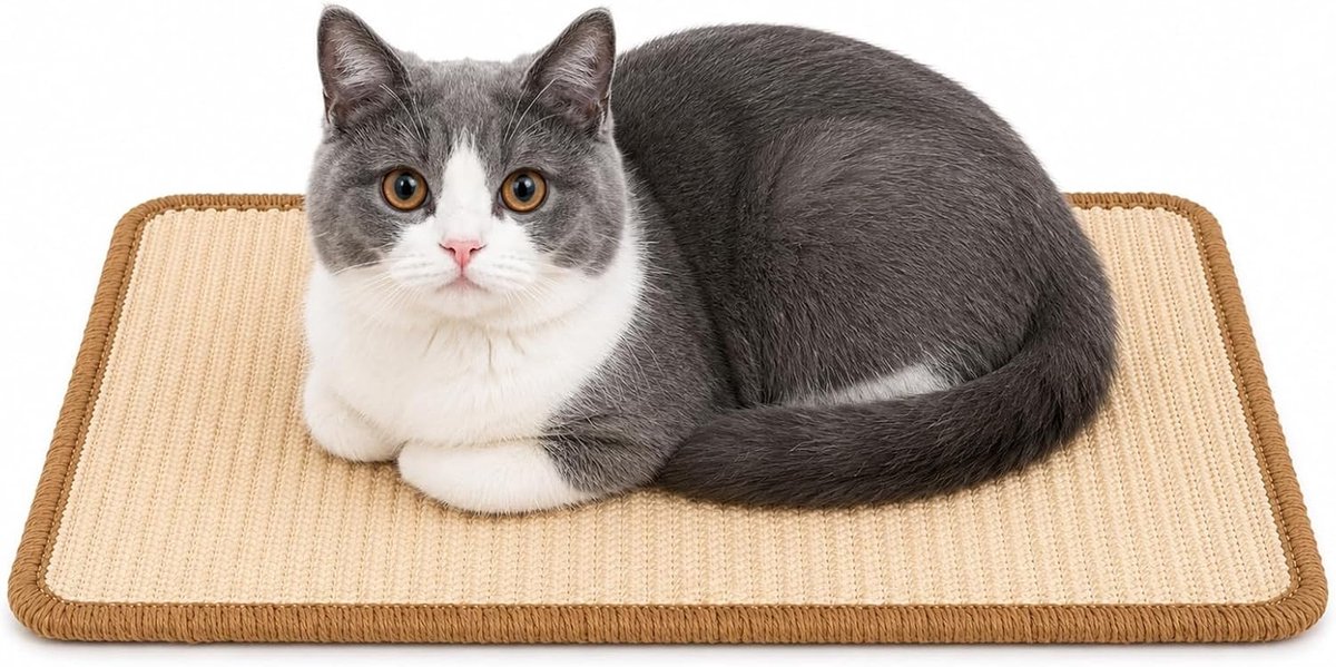 Krabmat voor katten van sisal, 50 x 30 cm, zelfklevende krabwand voor meubels en deur, krasbescherming voor huisdieren