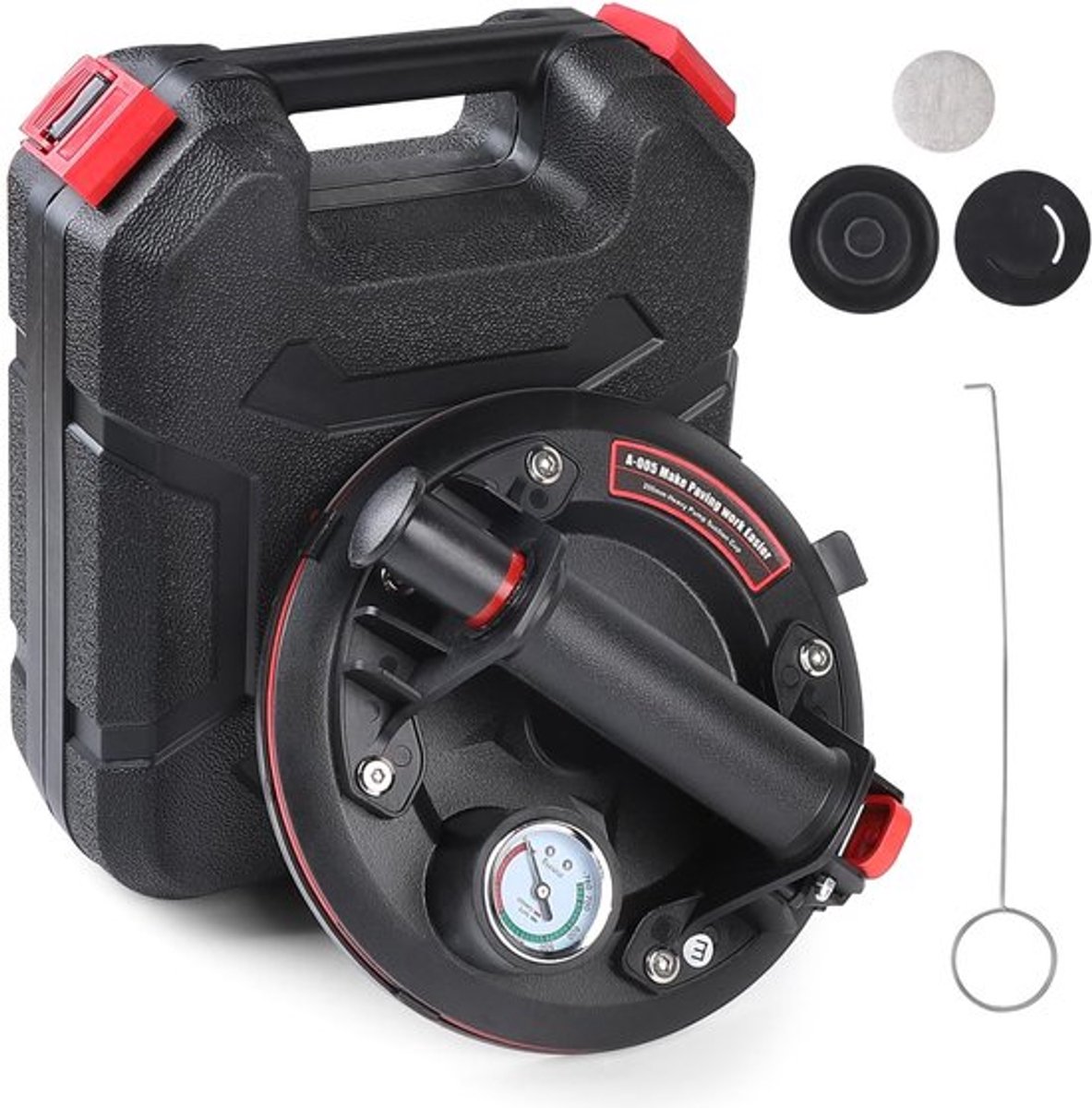 EXLECO Zuignap voor tegels met manometer, professionele zuignappen voor glas, max. draagkracht 220 kg, 8 inch vacuümzuignap met cassette, zuignap voor glas, tegels, voorruit auto