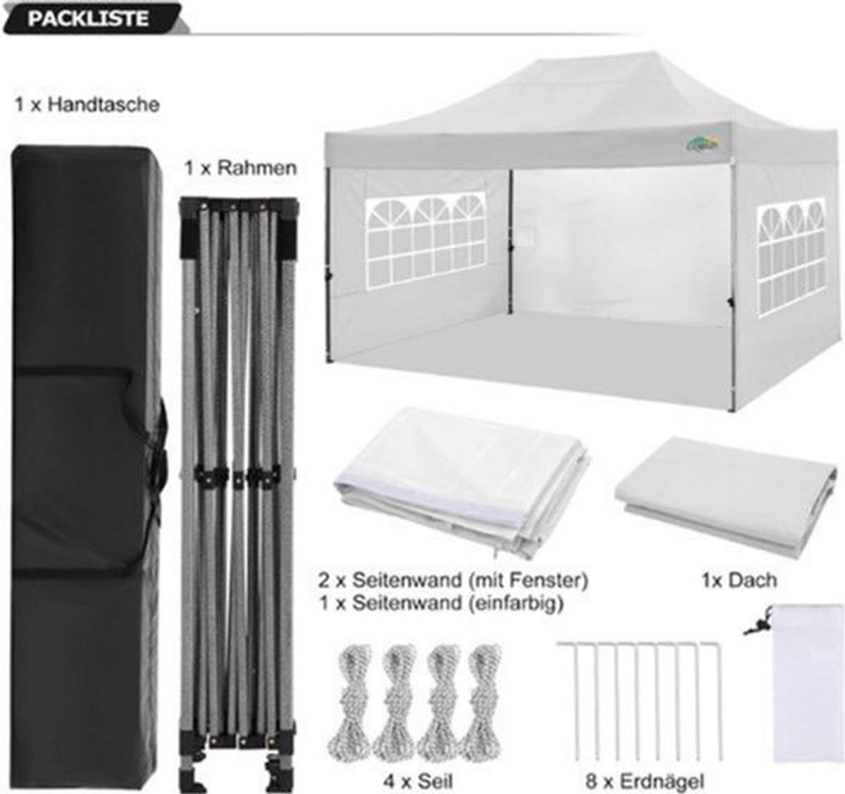 Partytent – Feesttent – Tuinpaviljoen – Easy Up – Opvouwbare Tent – Waterdicht – 3x4,5 Meter – UPF 50+ Zonnebescherming