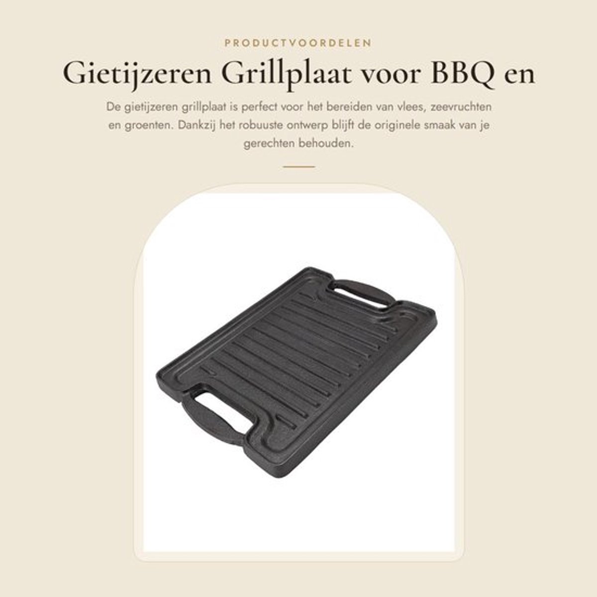 Grillplaat Gietijzer - Rechthoekig Ontwerp - Verdikte Plaat - Hittebestendig - Gezond Koken - Consistente Kookresultaten - Barbecueplaat